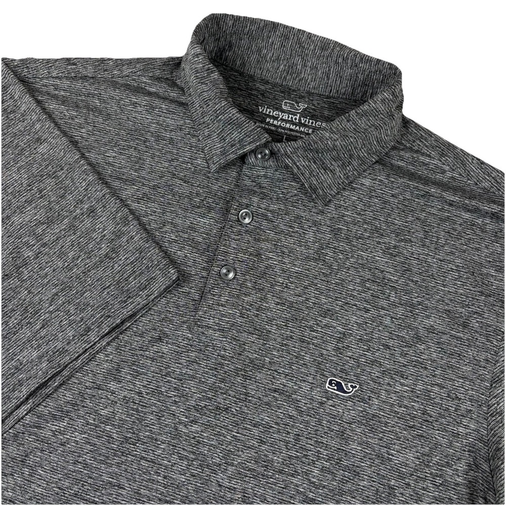 Vineyard Vines Polo Shirt Mens Large Gray Striped Golf Performance Stretch